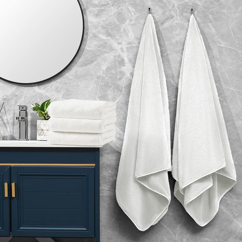 Bath Towels Set of 5 Pieces - Highly Absorbent Towels for Bathroom, 2 Bath Towels, 3 Hand Towels, White