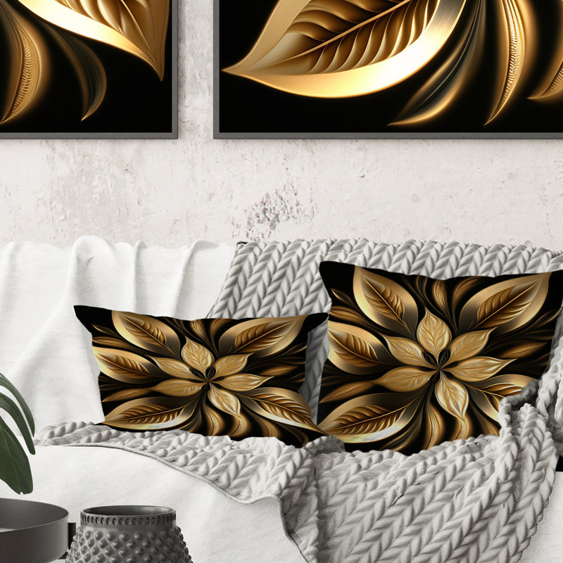 Golden Lily On Black III - Lily Printed Throw Pillow