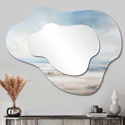 Miroir mural bleu en forme de nuage nautique - Coastal Beach Minimal Scenery III, impression sur métal