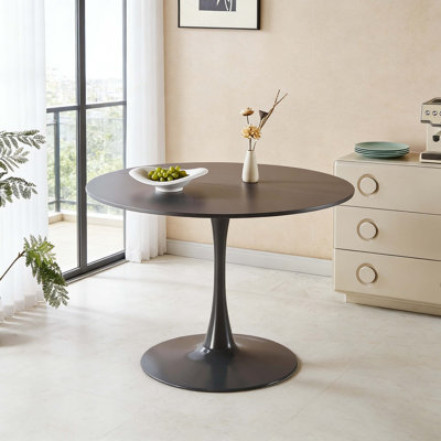 Table de salle à manger 42,1 "à piédestal tulipe grise, table ronde en panneau de fibres à densité moyenne Mid-Century pour 4 à 6 personnes