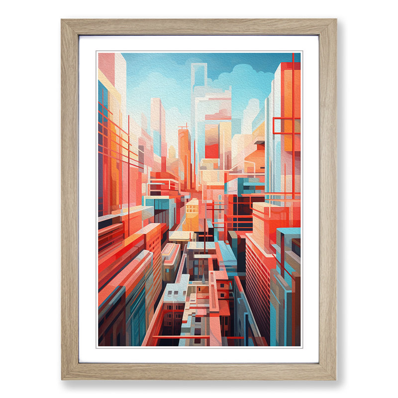 XYZ-FRM-V1223-4312 London Geometric - Single Picture Frame Print on Wood, 46cm H x 34cm W x 2cm D, Oak