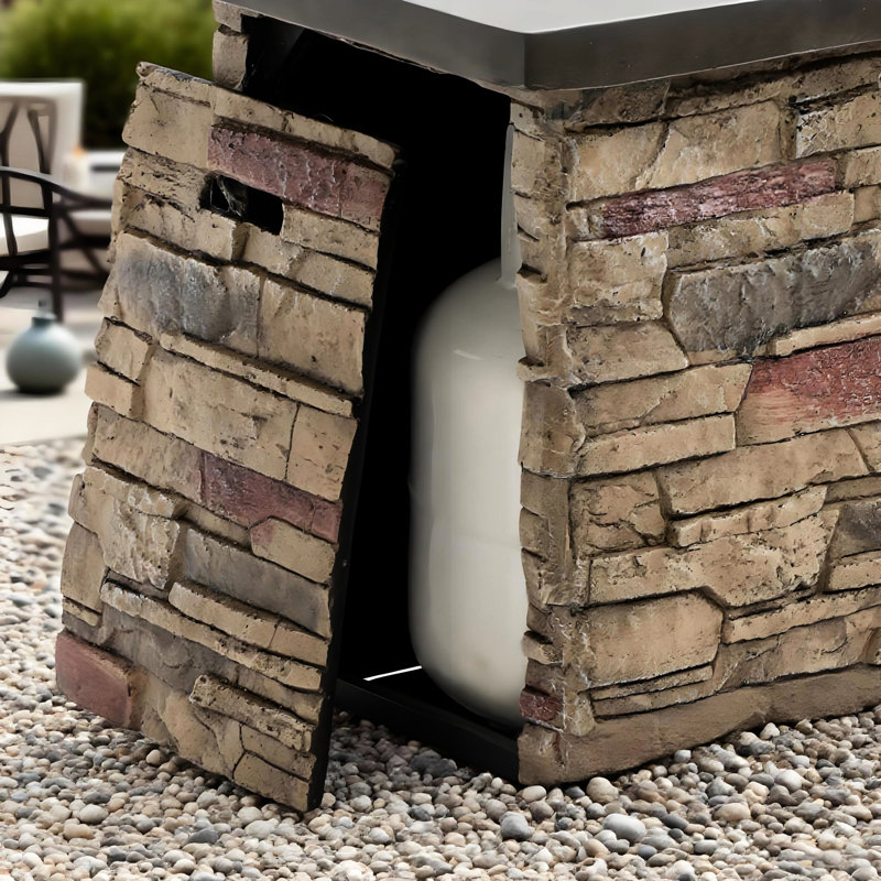 Foyer d'extérieur au propane 50000, béton rectangulaire de 42 pouces, avec flamme réglable et couvercle de réservoir de gaz caché, allumage par impulsion