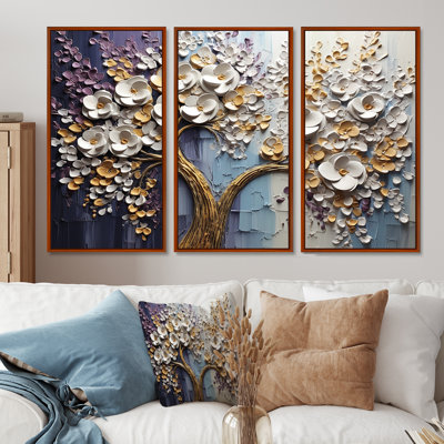Arbre en fleurs avec fleurs blanches II - ensemble d'art mural arbre floral