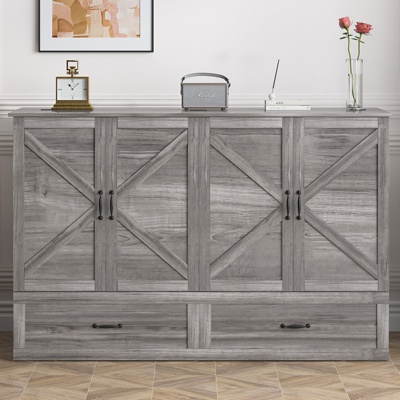 Grand lit escamotable avec station de charge et tiroirs de rangement Murphy, gris, Gris