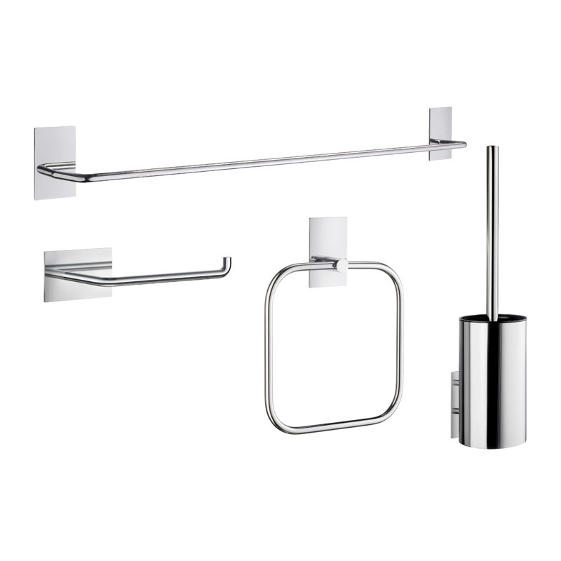 3M Self-Adhesive 4-Piece Bath Hardware Set With 24 In. Towel Bar, Toilet Paper Holder, Towel Ring & Toilet Brush. Peel N’ Stick.