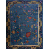 Chinese Antique Knotted Room Size Blue Wool Rectangle 1920s - Art Deco Rug