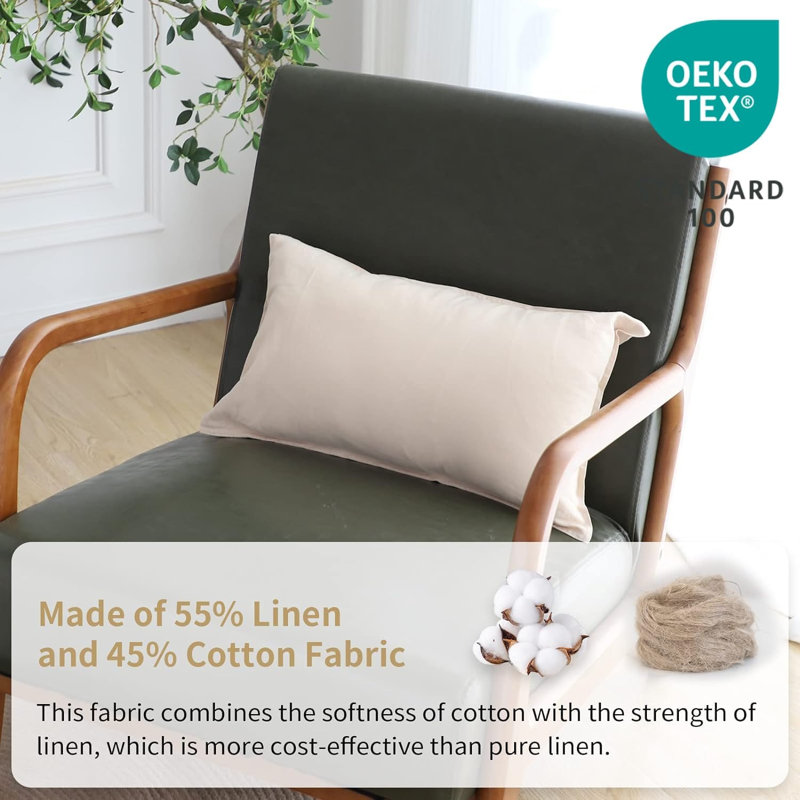 Linen Pillowcases 1 Pair Basic Style 55% Euro Linen 45% Cotton Blend Solid Color Flax Shams Set Of 2，12X20 Inch, Linen