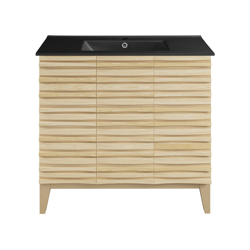 Cascade 36 in. Natural oak Bathroom Vanity With Black Ceramic Sink Top, Natural Oak