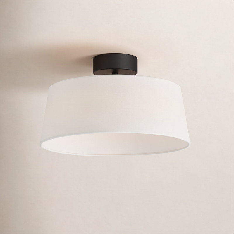 Melva Linen LED Semi Flush Mount, Black, 8.75" H x 16" W x 16" D