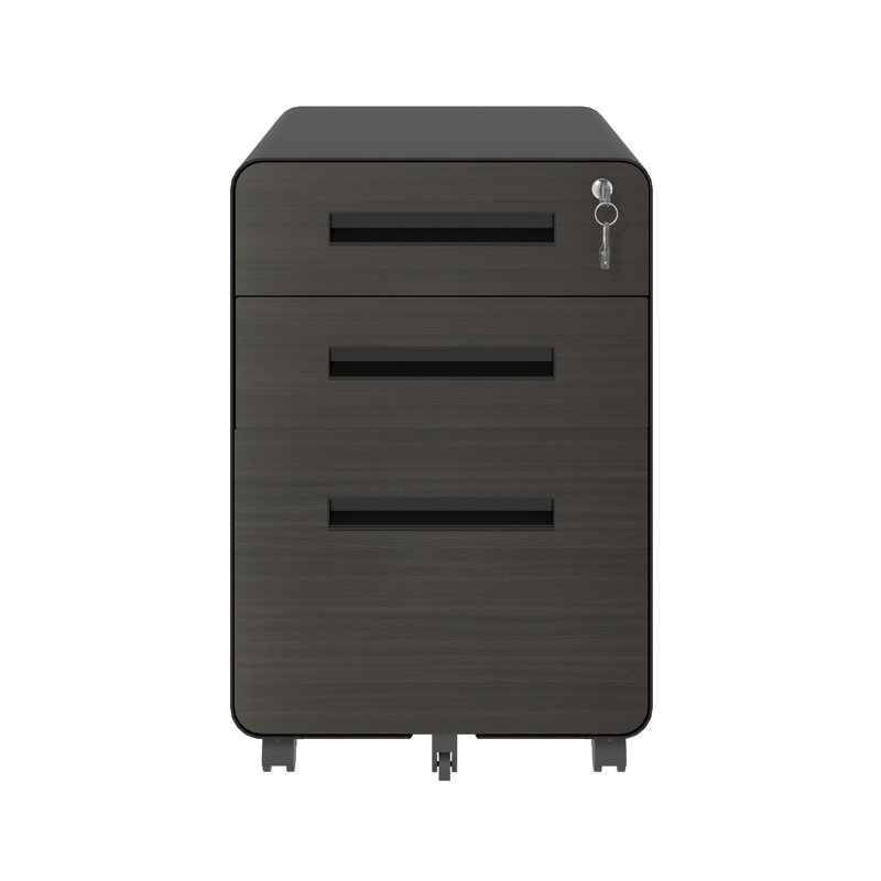 3-Drawer Mobile File Cabinet with Lock, All-Steel Office Storage in Black, Black