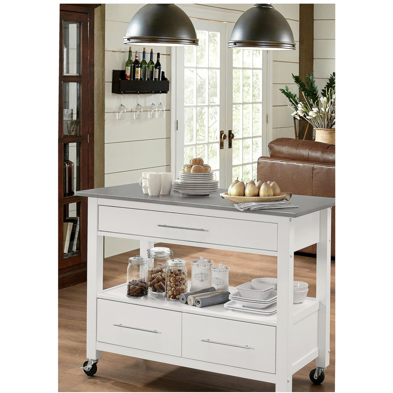 Chariot de cuisine Ottawa en acier inoxydable et comptoir peint en blanc