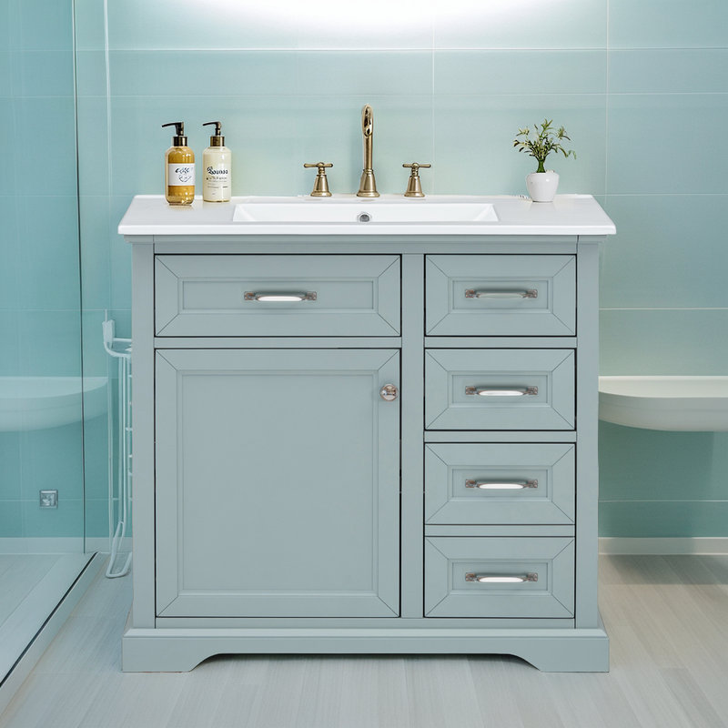 36" Bathroom Vanity Set with Ceramic Undermount Sink – Soft-Close Storage – 8" Faucet Compatible?, Blue