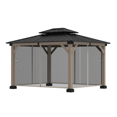 Dorey 12 Ft. W x 10 Ft. D Solid Cedar Wood Patio Gazebo with Mesh Screens -  mondawe, MOM1012140-N