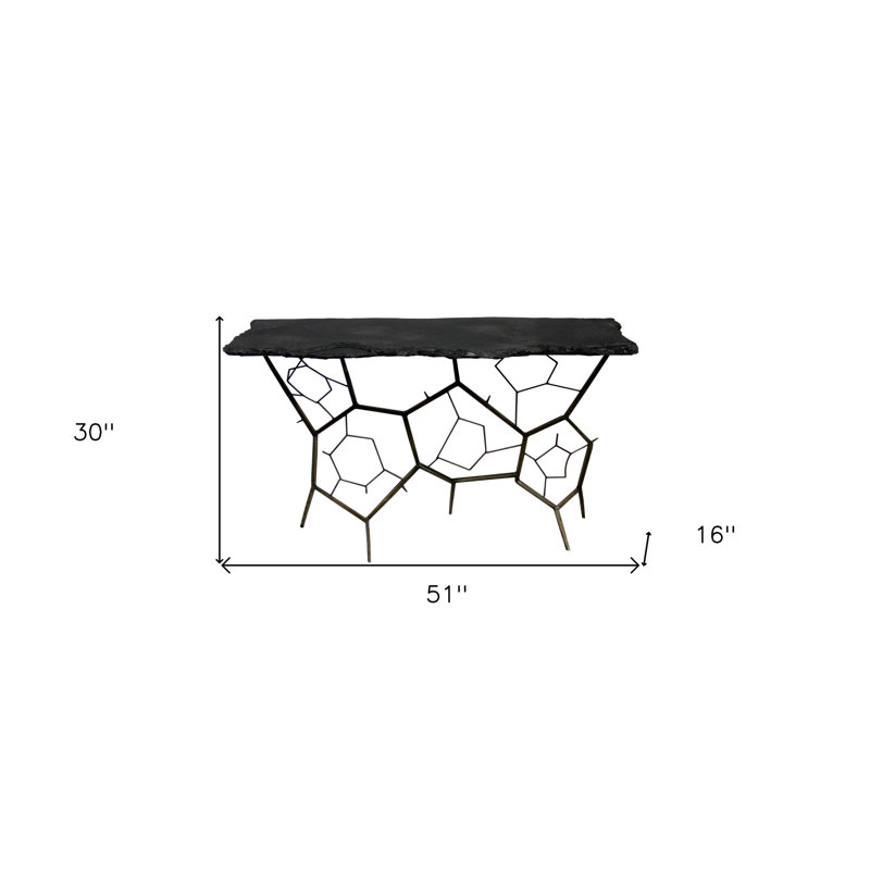 51" Black Stone Abstract Console Table