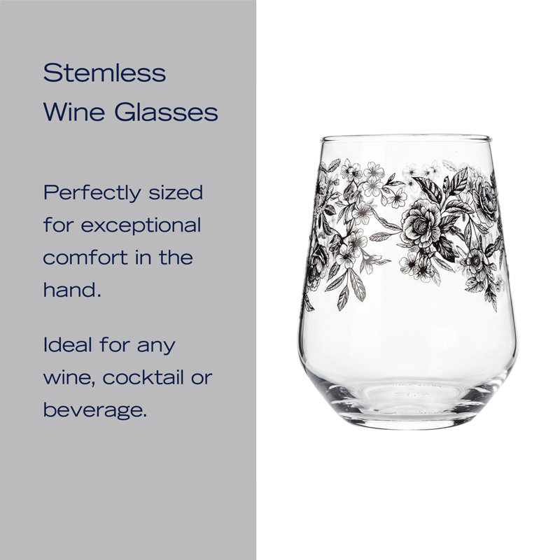 Mikasa Windsor Rose Stemless Wine Glass Set of 4