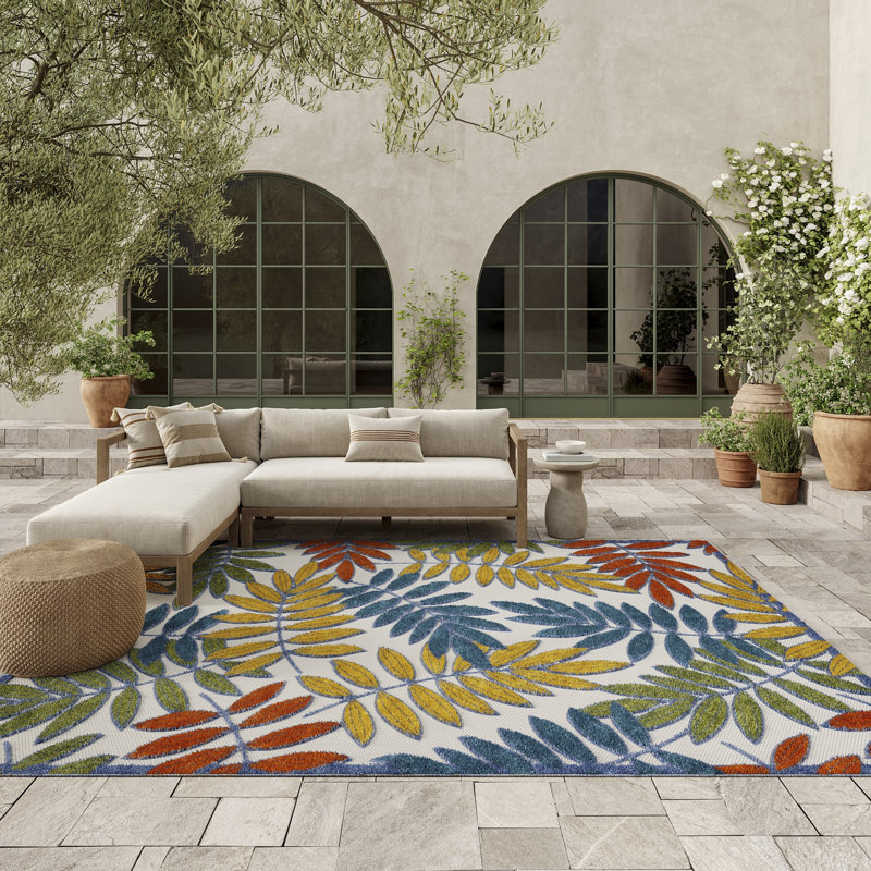 Leonhardt Floral Green/Blue/Yellow/Orange Indoor/Outdoor Area Rug, Rectangle 12' x 15'