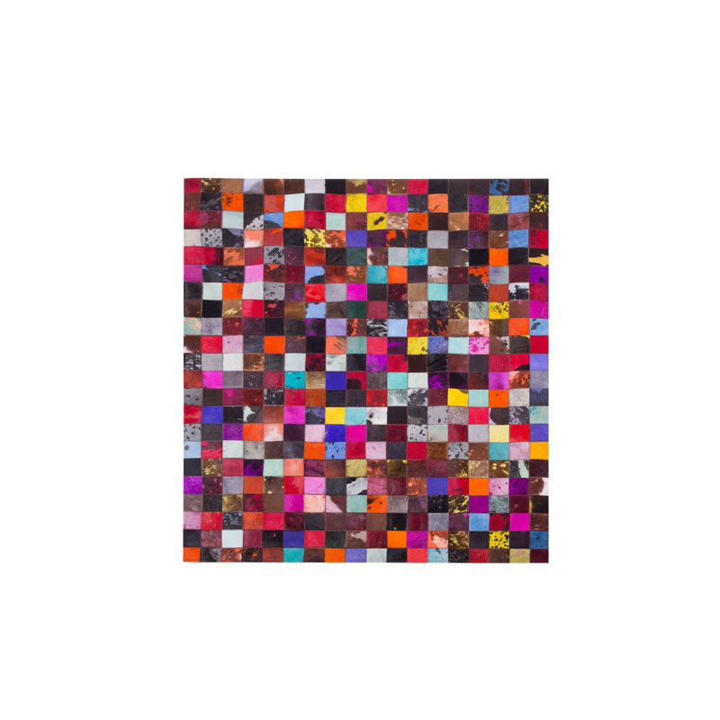 Geometric Cowhide Hand Woven Area Rug, Square 200cm