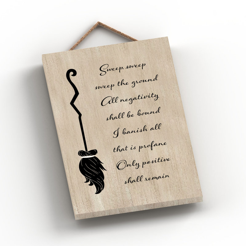 Witch Sweep Sweep Wooden Plaque, Brown, 18.5cm H x 12cm W x 0.9cm D