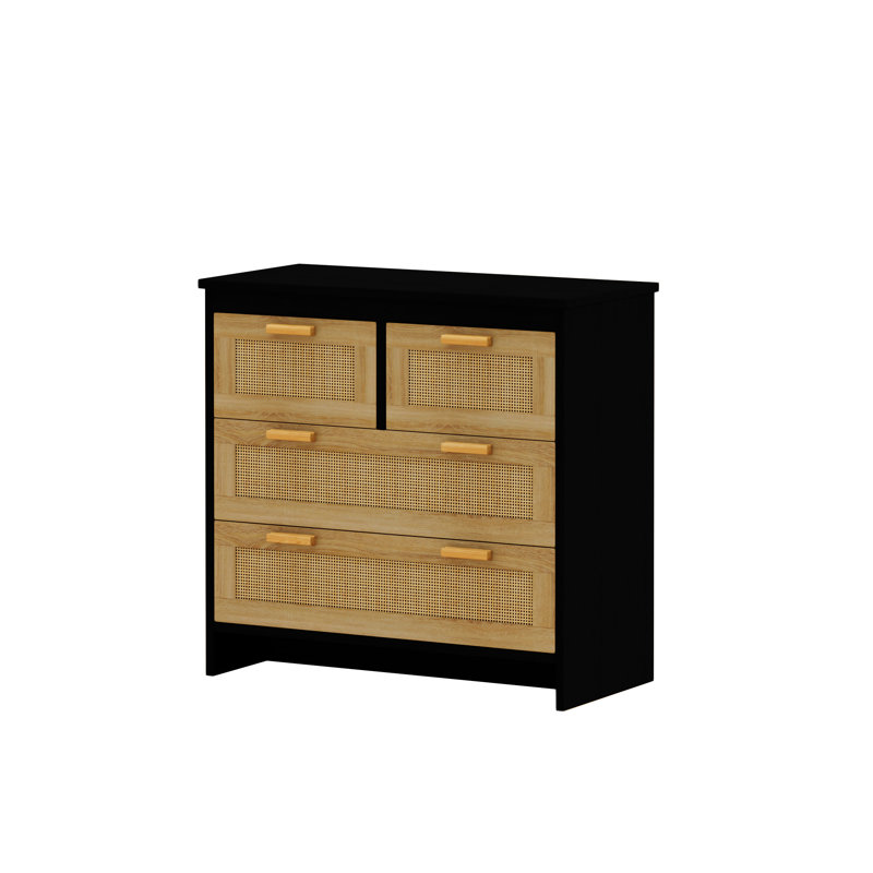 Commode 4 tiroirs en rotin, Noir
