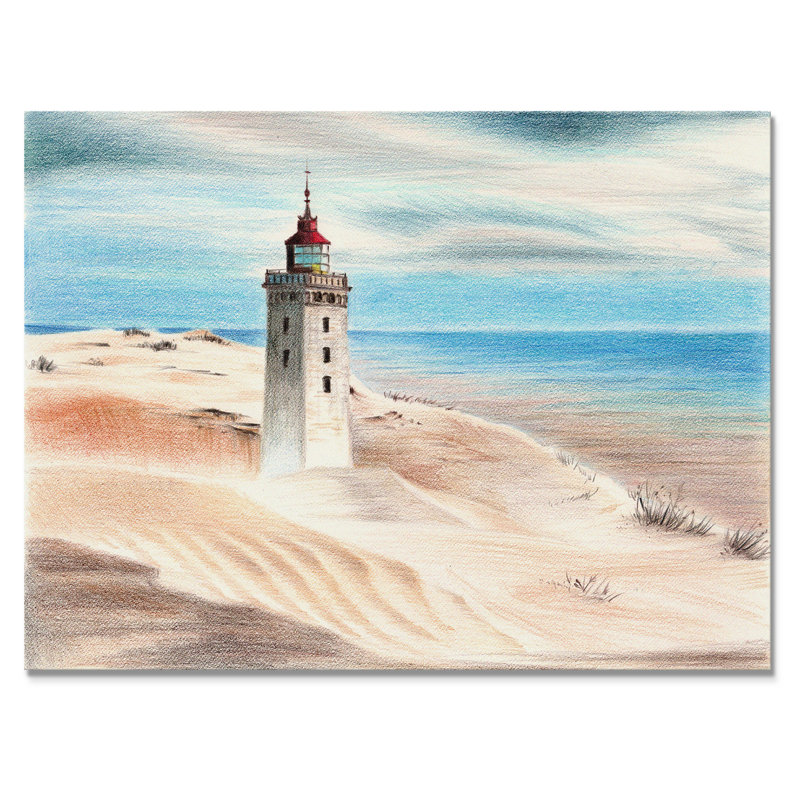 Phare par l'océan bleu - reproduction sur toile, H 24 po x l 32 po x P 1 po, Toile tendue