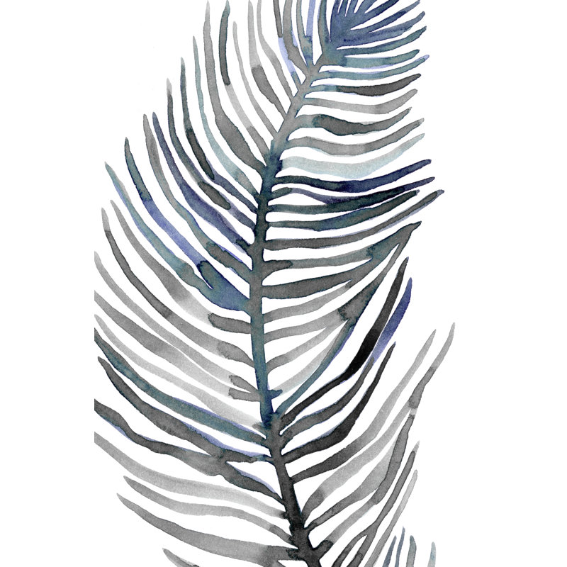 Blue Feathered Palm III by Emma Scarvey - Painting, 122 cm H x 81 cm W, Black Floater Framed