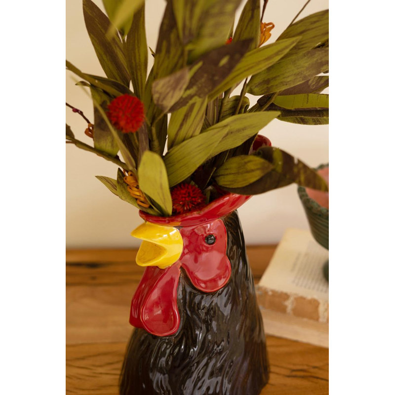 CERAMIC ROOSTER HEAD VASE