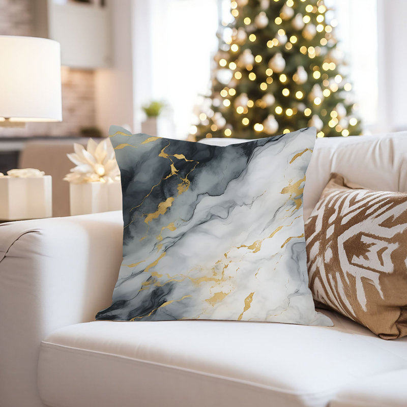 Abstract Gray & Gold Marble Geode Modern, 20"H x 20"W