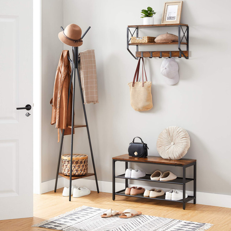 Steel Freestanding 5 - Hook Coat Rack, Rustic Brown