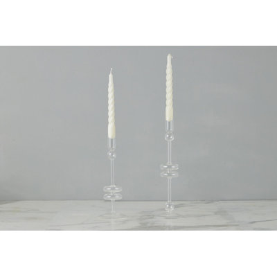 Tabletop Glass Candlestick - Set of 2 - 10"H - Clear