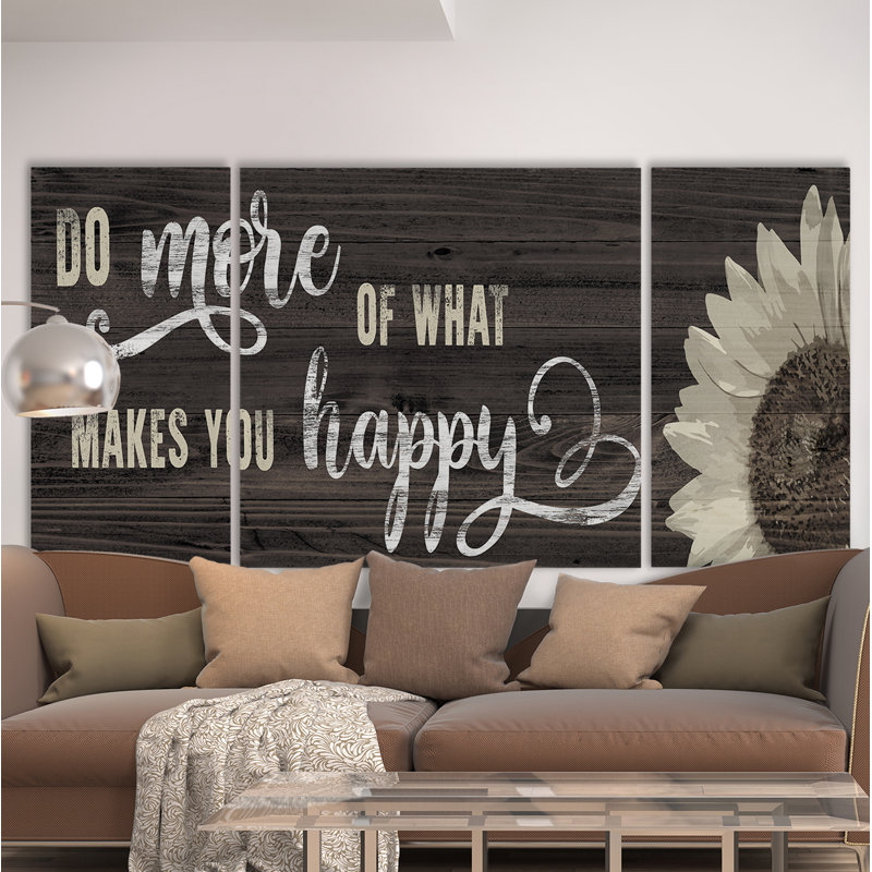 « make you happy », art textuel à multiples images sur toile, H 24 po x l 48 po x P 1,5 po