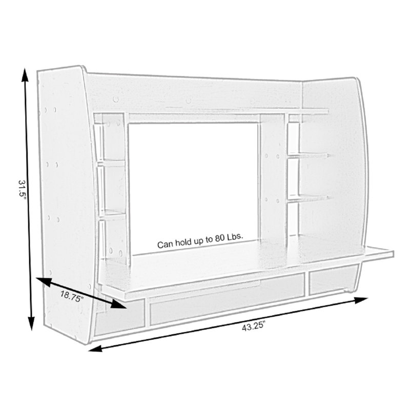 Black Wall Mounted Floating Laptop Desk with Storage Shelves, Space Saving Home Office Computer Workstation for Study Bedroom Writing Area