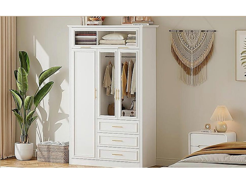 Armoire penderie 4 portes avec DEL et 3 tiroirs