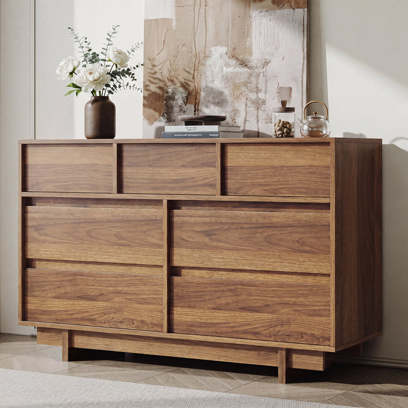Commode 7 tiroirs, commode double pour chambre à coucher, salon, noyer, Walnut