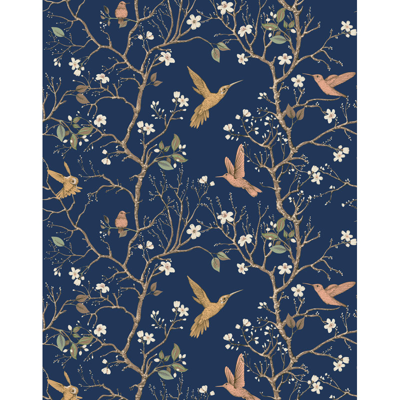 Bird Tree Wallpaper, Navy