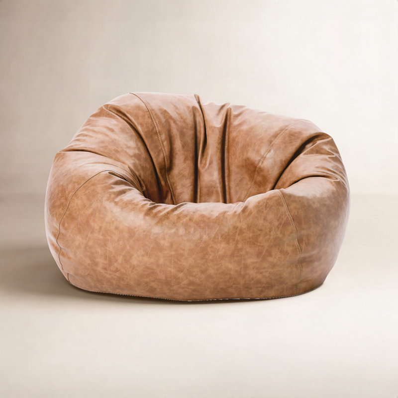 Standard Faux Leather Classic Bean Bag, Pecan Faux Leather, 19" H x 35" W x 35" D