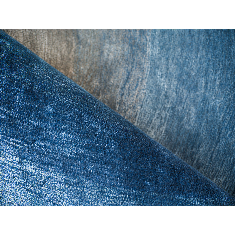 Mitomo Handmade Wool/Bamboo Silk Area Rug, Navy Gray, Rectangle 8' x 10'