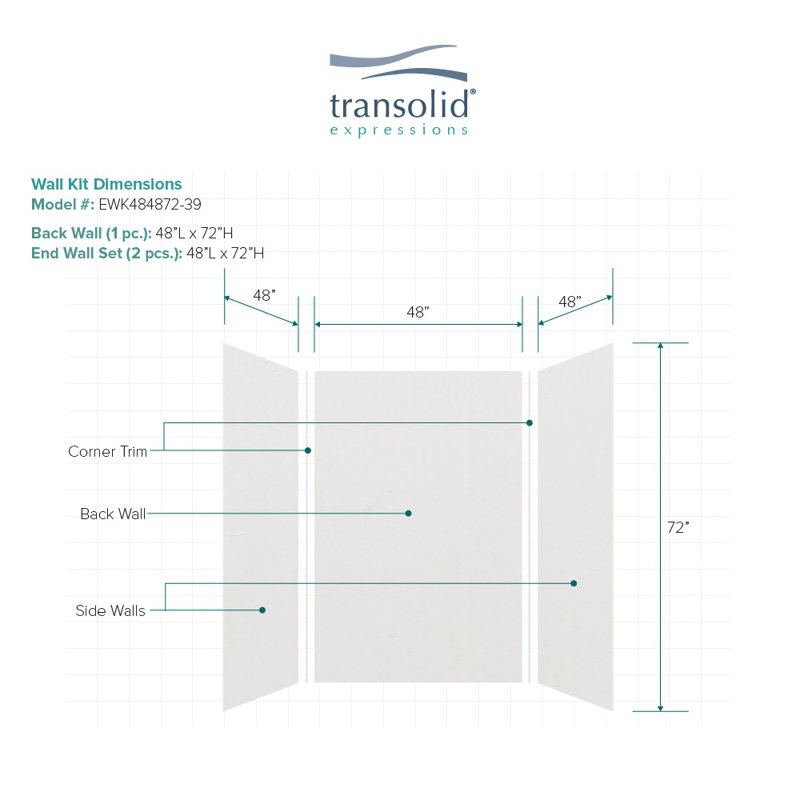 Expressions 48" W x 48" D 3 Panel Shower Wall, Grey