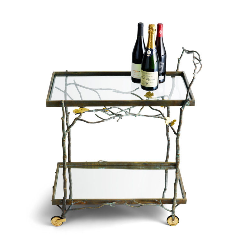 Butterfly Ginkgo Metal Bar Cart with Wheels