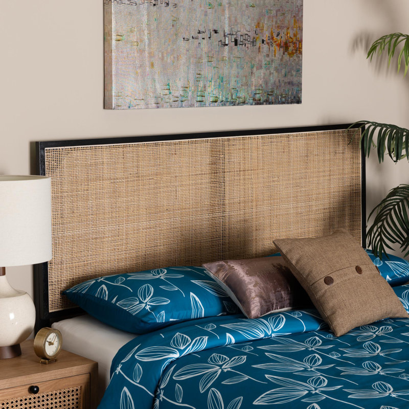 Nigel Rattan and Bayur Solid Wood Headboard, Black/Natural Brown