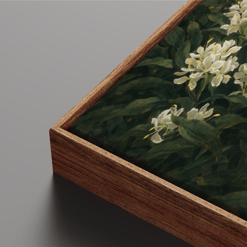 Art mural encadré sur toile - Arbustes botaniques classiques avec des fleurs blanches dans des tons de vert foncé - 16 po x 24 po, 24 po x 36 po