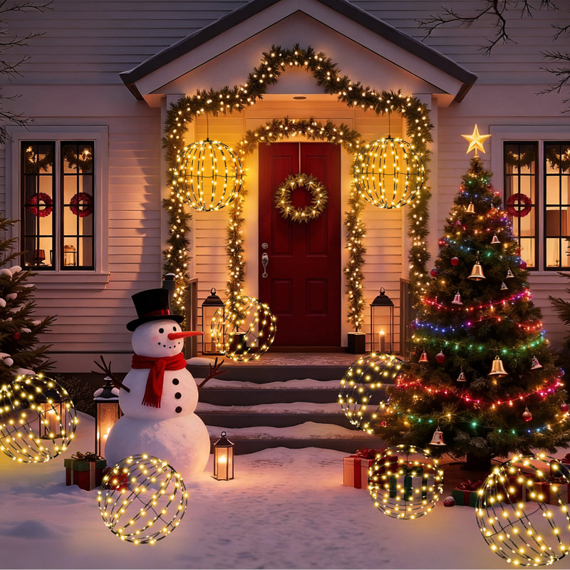 Globe de Noël suspendu 12 pouces 12 lumières, 140 DEL à piles