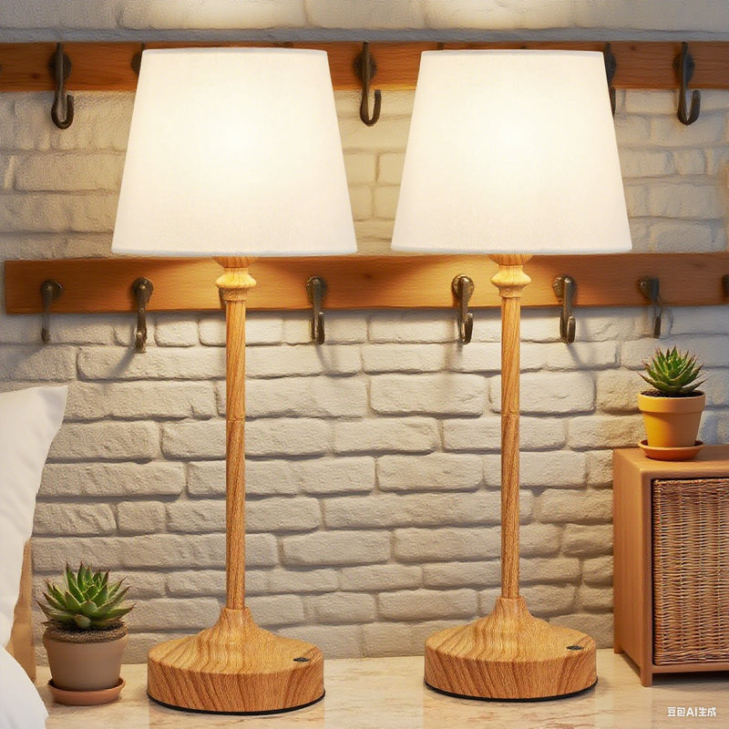 Rechargeable Cordless Table Lamp Set - 2 Pack Wooden Base Wireless Lamps With 4000Mah Battery, 3000K Stepless Dimming Touch Control For Bedroom, Dining Room, And Home Decor