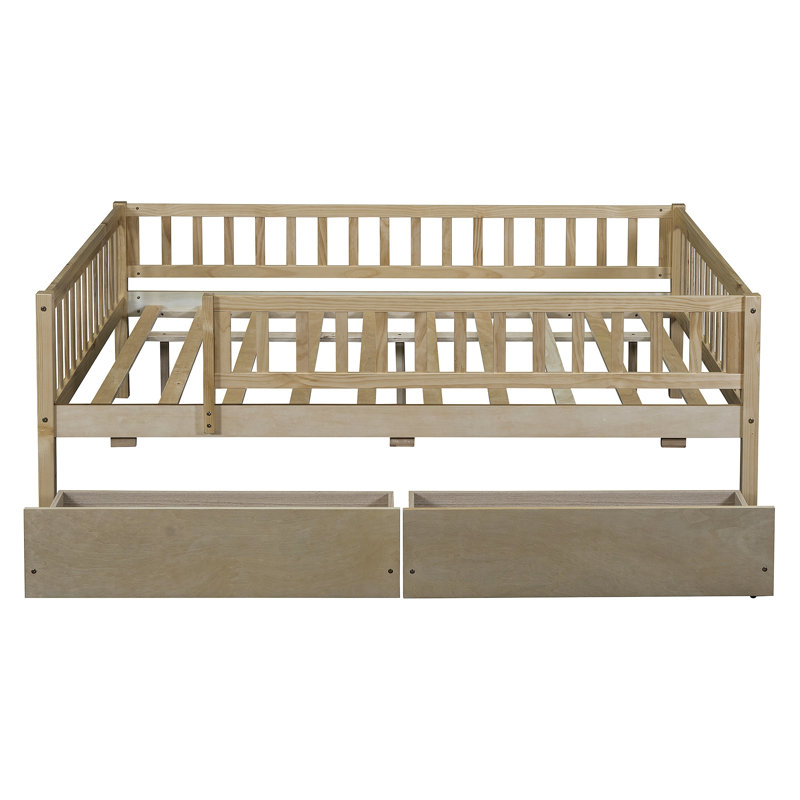 Daybed Wood Bed With Two Drawers, Natural, Full