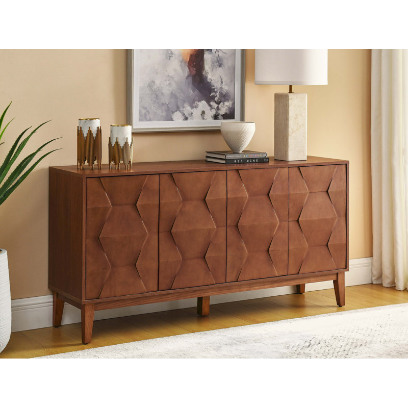 Mid Century Sideboard Buffet Cabinet With Solid Wood Legs, Brown