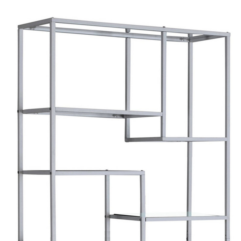 Étagère décorative Ziu, tablettes asymétriques en verre, métal argenté