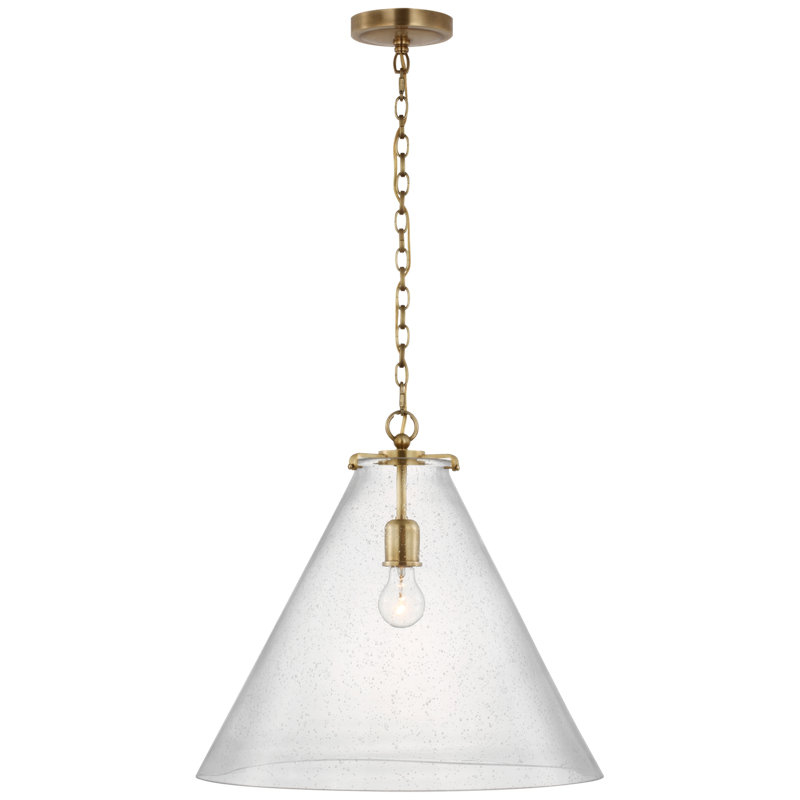 Katie 1 - Light Cone Pendant, Hand-Rubbed Antique Brass, Clear Seeded