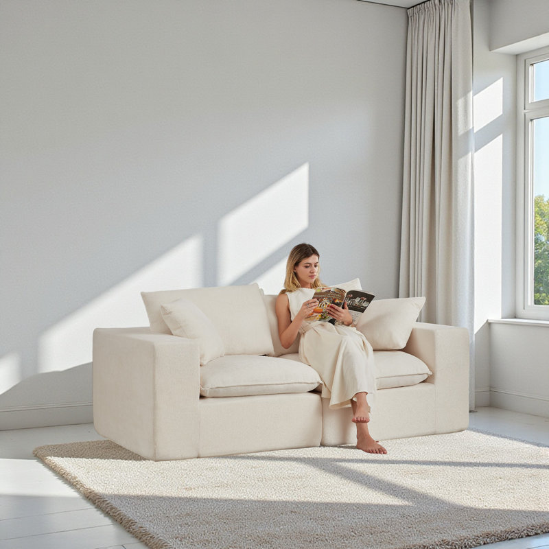 Causeuse modulaire en chenille avec coussins et coussins Genèveve Geneveve, Beige