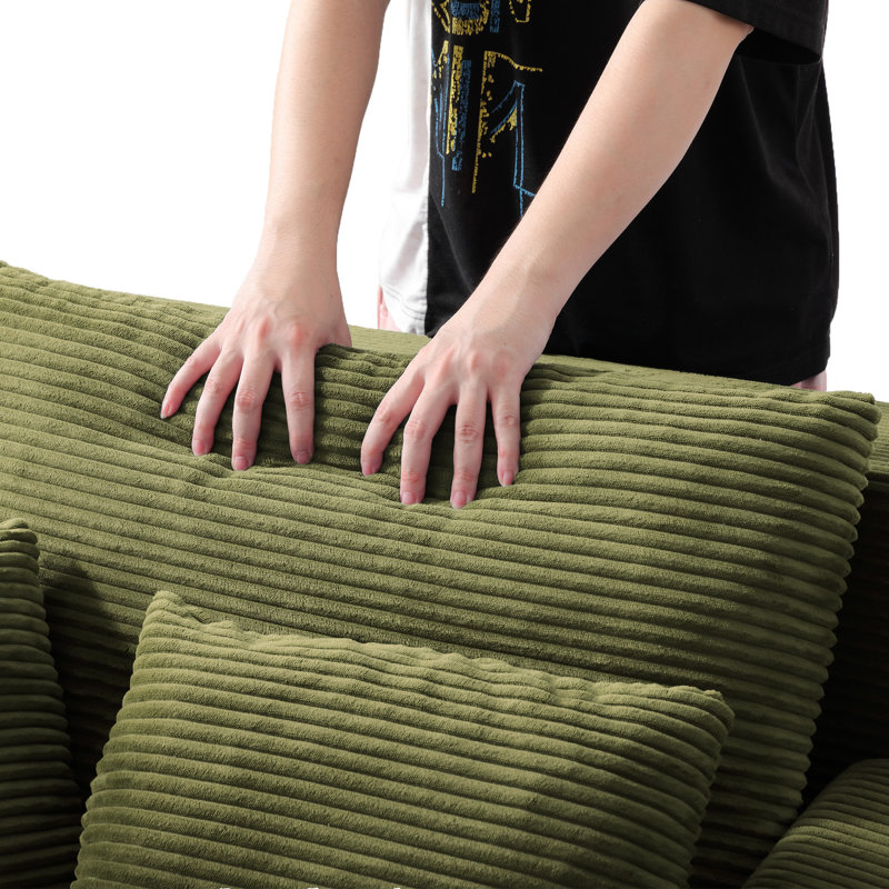 Chaise longue en velours côtelé luxueux avec 3 coussins, Tissu vert