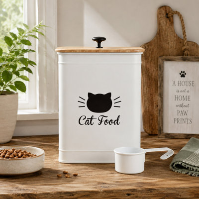 25 Cup Metal Cat Food Container, Bamboo Lid and Scoop