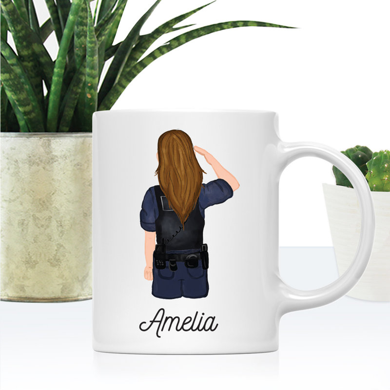 Tasse à café personnalisée, Blanc / brun, femme, agent de police 1, Oui